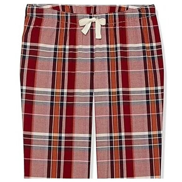 NEW Women's XL Luxury Soft Cotton Poplin Sleep Pants Pajama Pants BURGUNDY PLAID - Picture 2 of 3